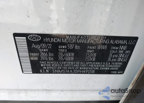 2023 Hyundai Santa Fe Se из США, поврежденный, VIN 5NMS14AJ0PH491118